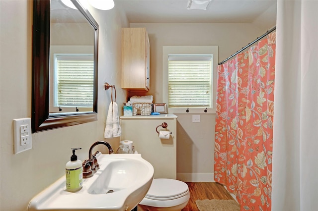 bathroom featuring toilet, a wealth of natural light, and sink