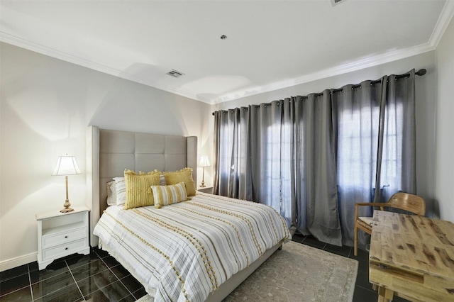 bedroom with ornamental molding