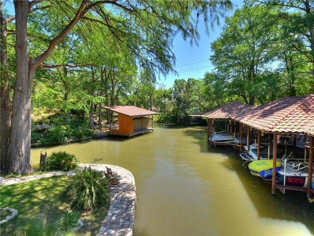 dock area featuring a water view