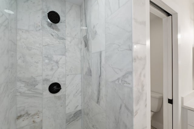 interior details featuring tiled shower and toilet