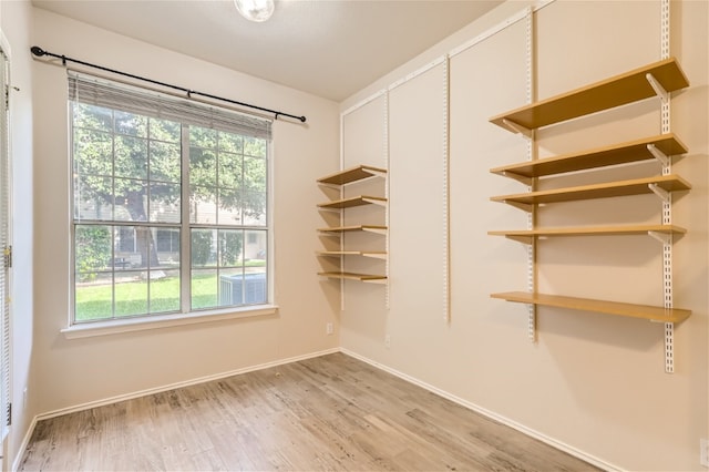 spare room featuring baseboards, plenty of natural light, and light wood-type flooring
