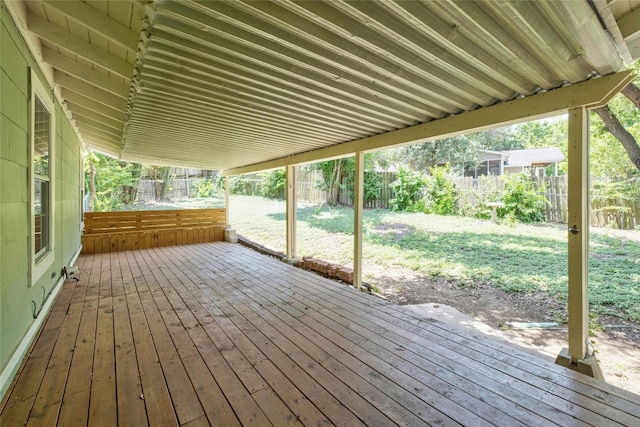 wooden terrace featuring a fenced backyard