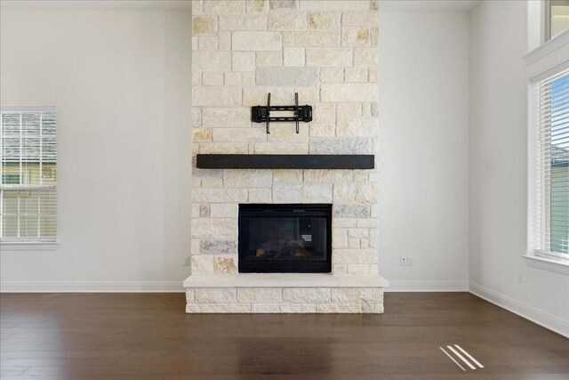 interior details with a fireplace and hardwood / wood-style flooring