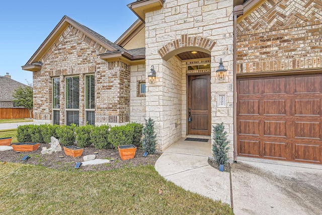 property entrance with a garage