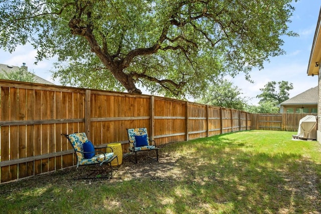 view of yard with a fenced backyard