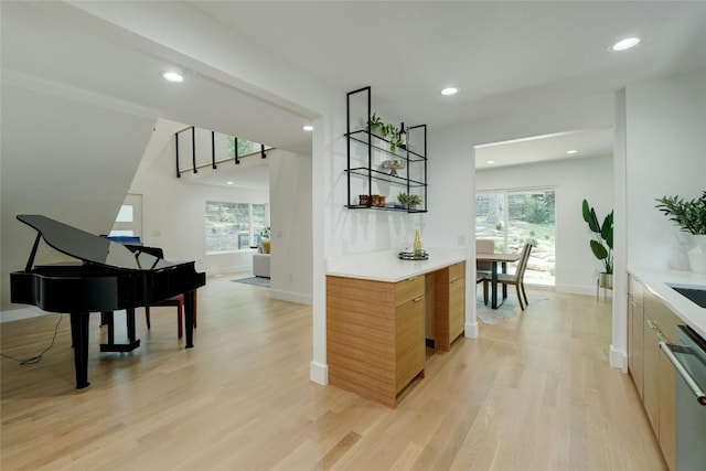 3104 Santa Monica Dr, Austin, TX 78741 - kitchen featuring modern cabinets, light wood finished floors, dishwasher, healthy amount of natural light, and recessed lighting