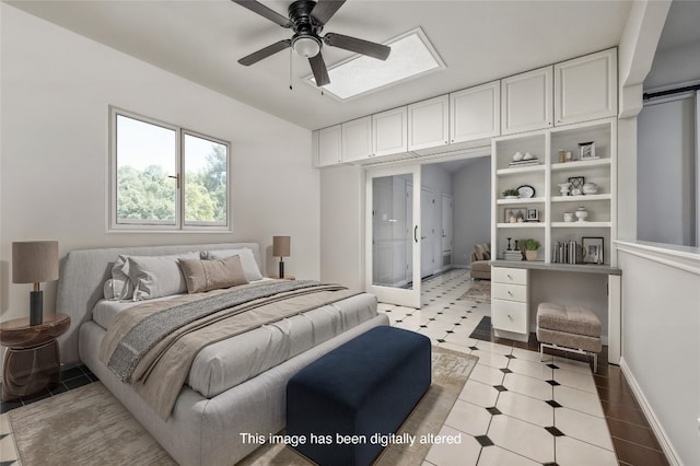 bedroom with vaulted ceiling and ceiling fan