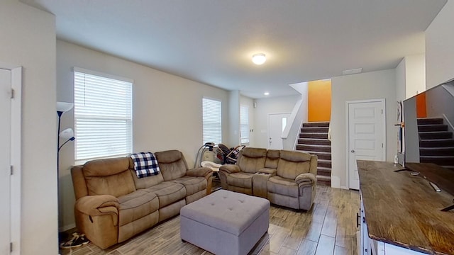 living room with light wood-type flooring