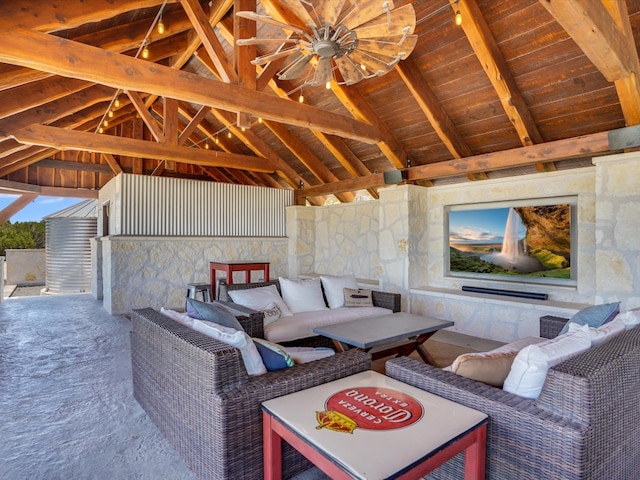 view of patio / terrace with a gazebo, outdoor lounge area, and ceiling fan