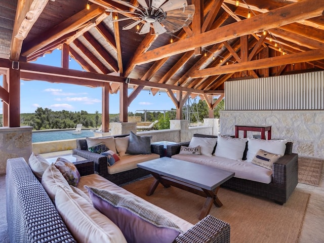 view of patio with a gazebo and an outdoor hangout area