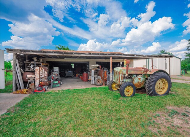 view of outdoor structure with a lawn