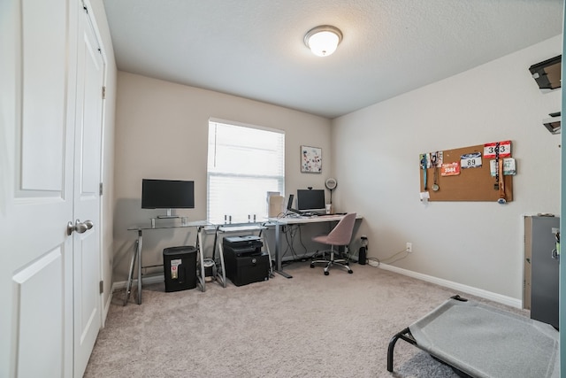 office area featuring light colored carpet