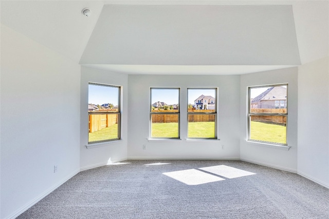 empty room with carpet flooring and lofted ceiling