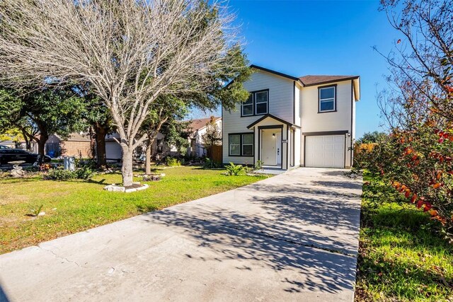 front facade with a garage and a front yard