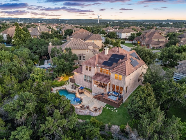 view of aerial view at dusk