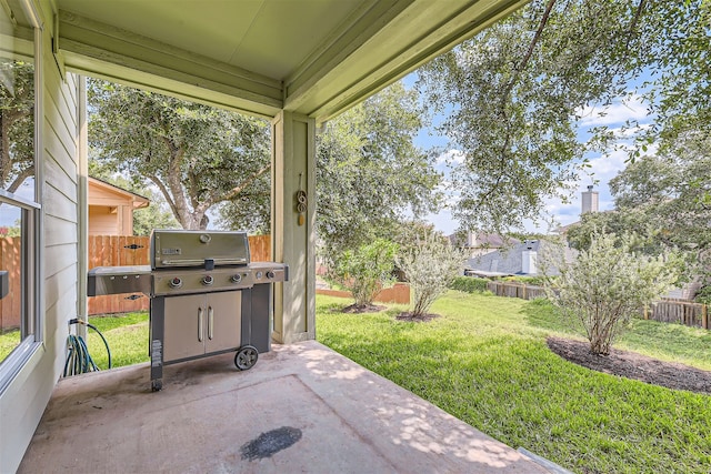 view of patio featuring a hot tub and area for grilling