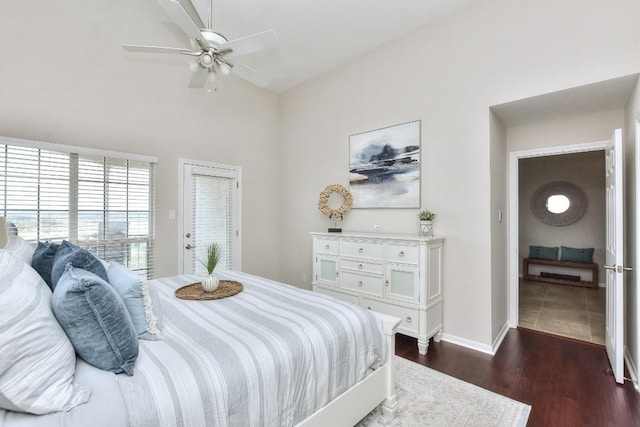 bedroom featuring ceiling fan and dark hardwood / wood-style flooring