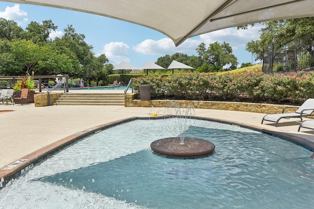 view of swimming pool with a patio area