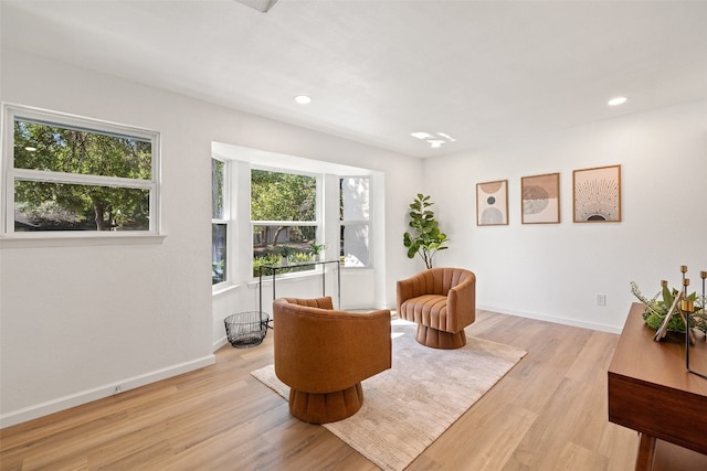 sitting room featuring light hardwood / wood-style flooring