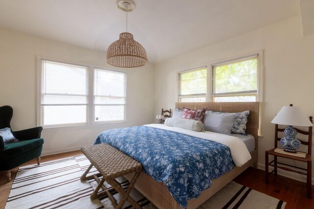 bedroom featuring multiple windows and hardwood / wood-style flooring