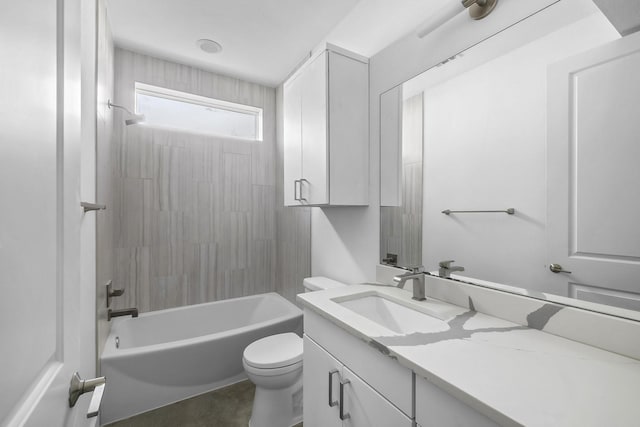 full bathroom featuring tub / shower combination, toilet, and vanity