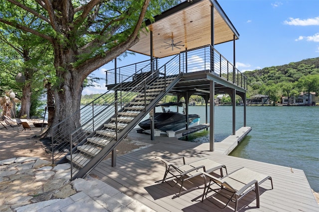 dock area with a water view