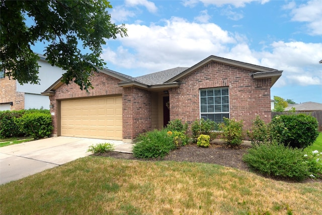 view of front of property with a garage and a front yard