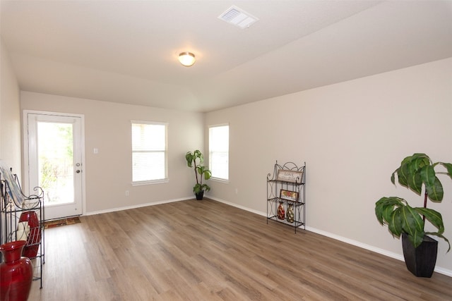 foyer entrance with hardwood / wood-style flooring