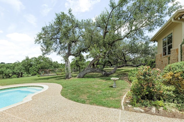 outdoor pool with a yard