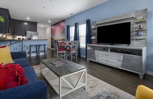 living room featuring dark wood-type flooring