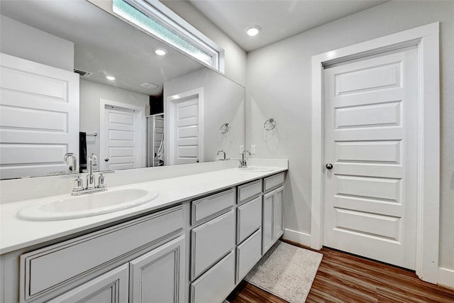 bathroom featuring wood-type flooring and vanity