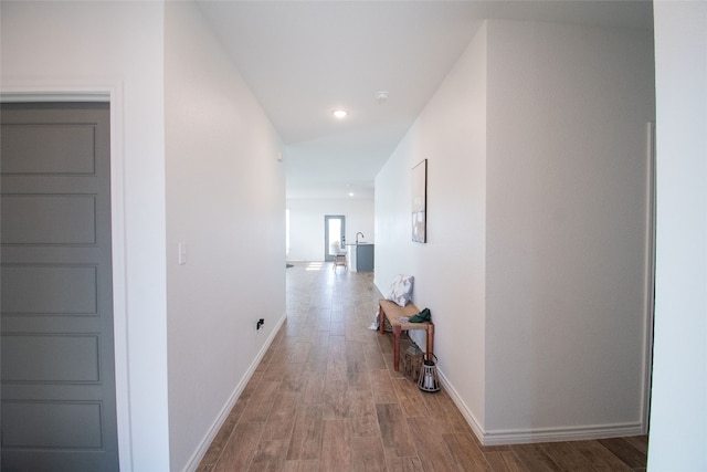 hallway featuring light wood-type flooring