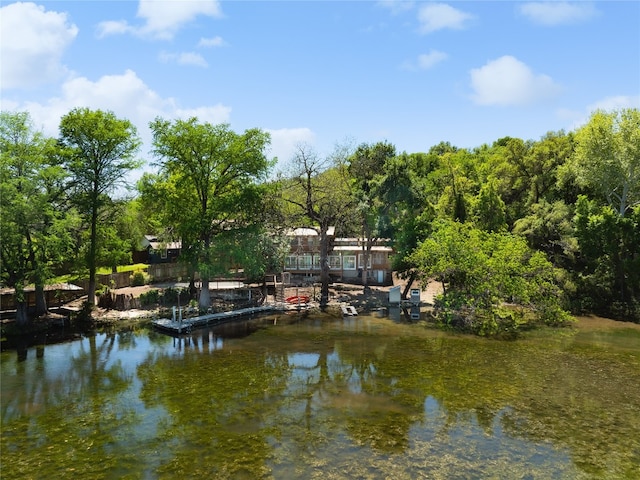 view of dock with a water view