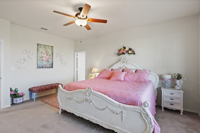 bedroom with carpet flooring and ceiling fan