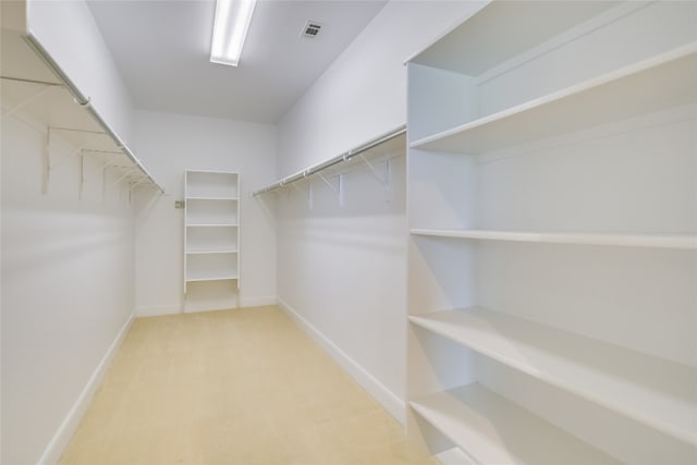 walk in closet with light colored carpet