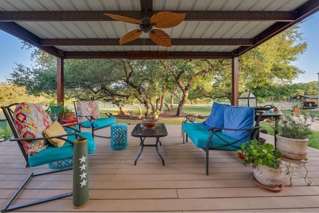 wooden terrace with ceiling fan