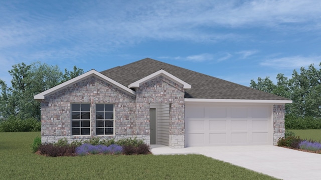 view of front of house with a front lawn and a garage