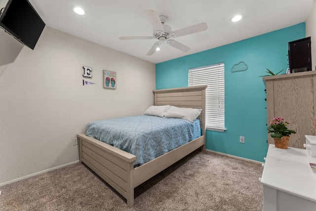 bedroom with carpet and ceiling fan