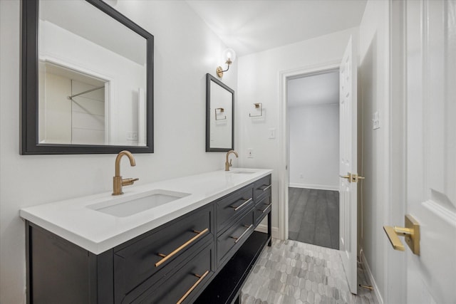 bathroom featuring wood-type flooring and vanity