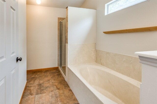 bathroom featuring plus walk in shower