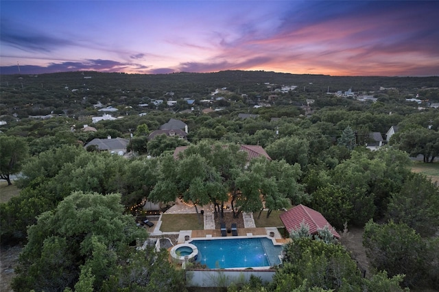 view of aerial view at dusk