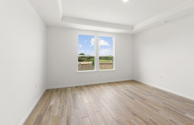 105 Riversong Cv, Georgetown, TX 78633 - spare room with a raised ceiling, light wood-type flooring, baseboards, and ornamental molding