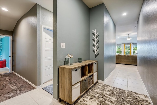 20400 Bear Rd, Lago Vista, TX 78645 - hallway featuring light tile patterned flooring, baseboards, and recessed lighting
