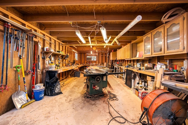 interior space featuring a workshop area