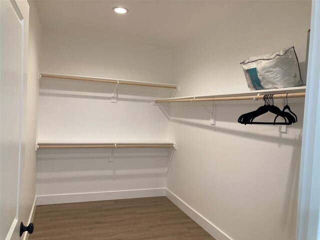 spacious closet with dark wood-type flooring