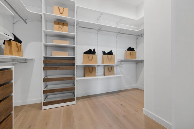 walk in closet with wood finished floors