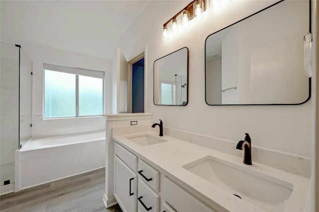 bathroom featuring a bathtub, wood-type flooring, and vanity