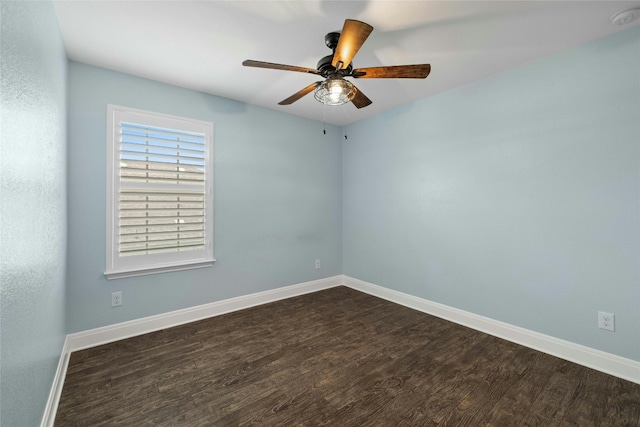 unfurnished room with hardwood / wood-style flooring and ceiling fan