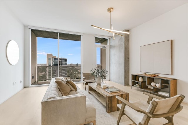 living room with a wall of windows