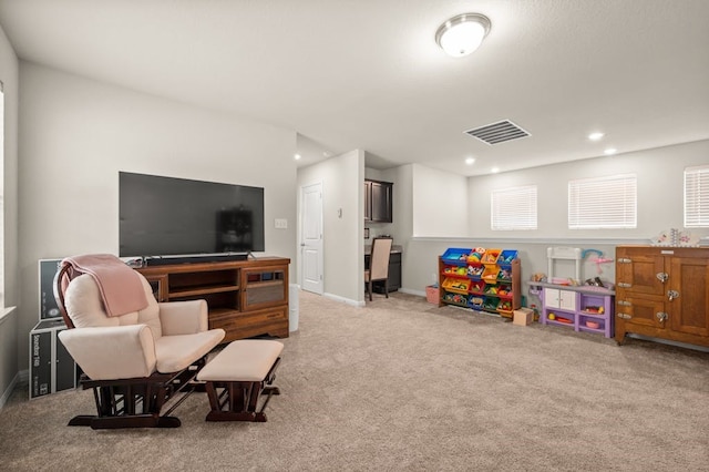 playroom with light carpet